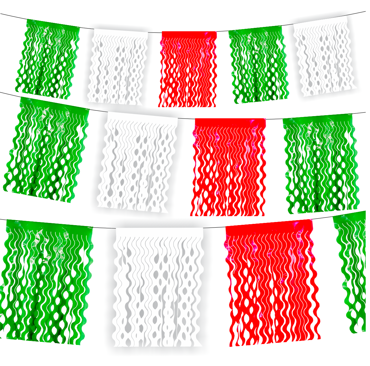Guirnalda de flecos tricolor ch (plástico) - 10 tiras de 4 metros (40 metros totales)