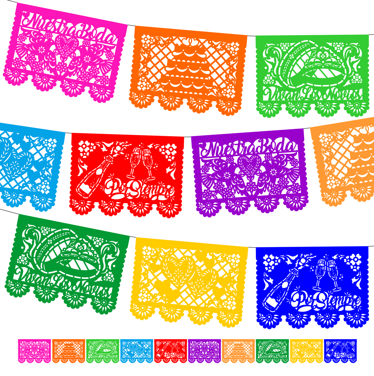 Guirnalda de papel picado boda multicolor – 10 guirnaldas de 5 metros (50 metros totales)