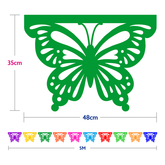 Cometamex | Guirnalda de papel china | Mariposas | 10 piezas de 5 metros
