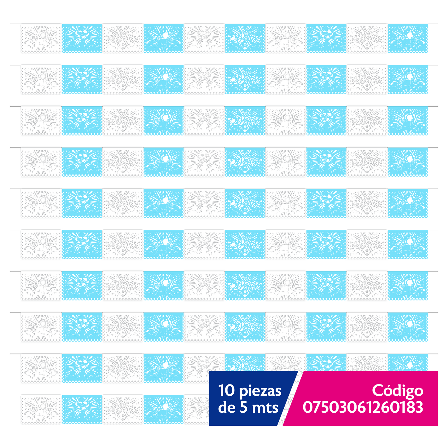 Cometamex | Guirnalda de papel china | Bautizo niño | 10 piezas de 5 metros