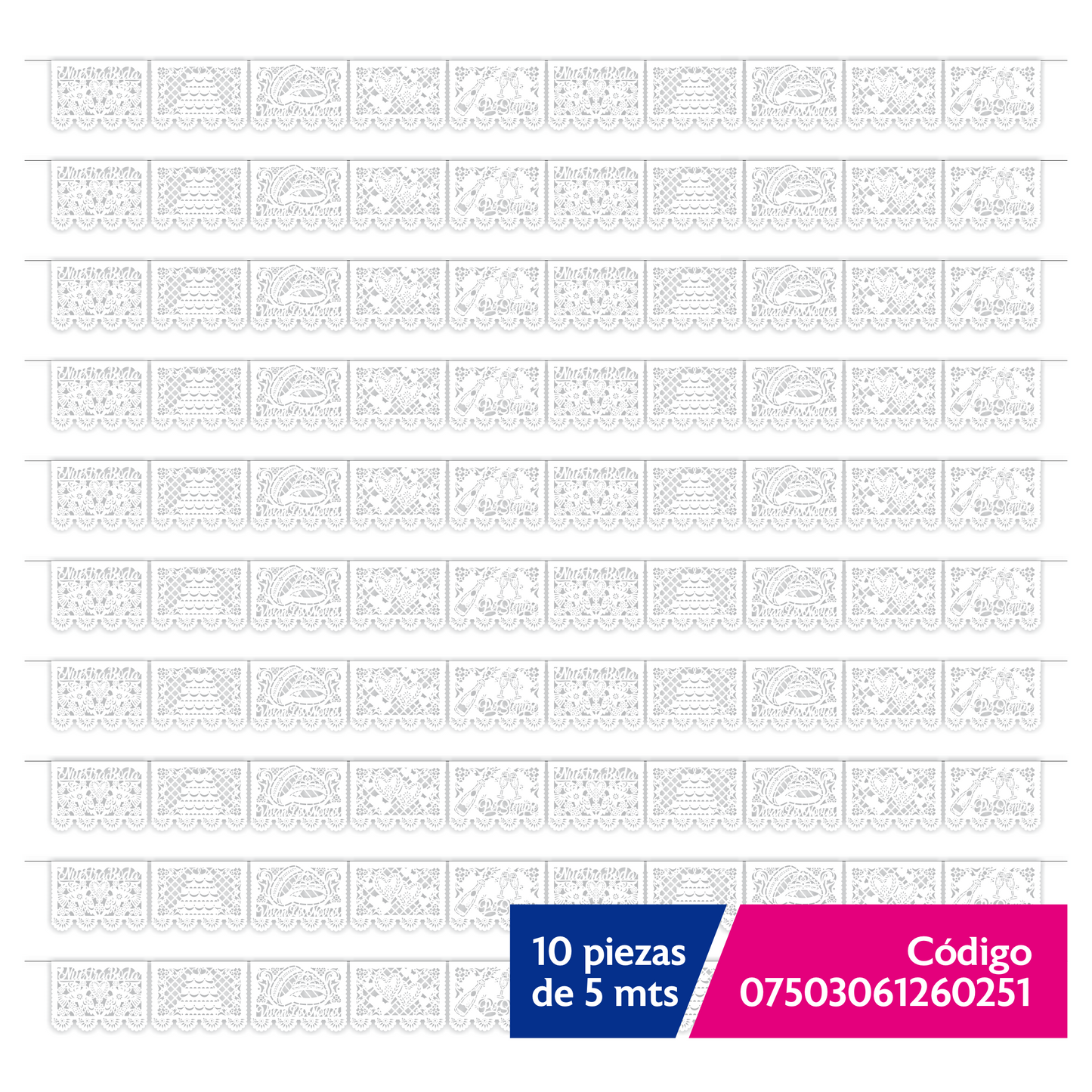 Cometamex | Guirnalda de papel china | Boda blanco | 10 piezas de 5 metros