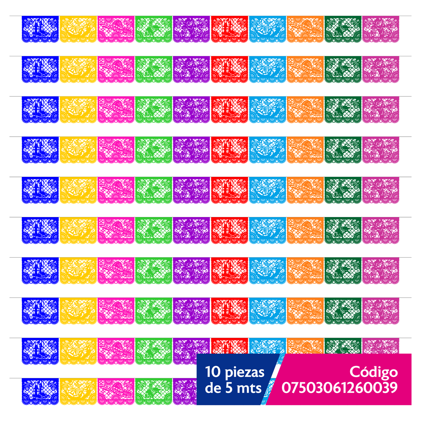 Guirnalda de papel picado charrería (papel china) | 10 tiras de 5 metros cada una