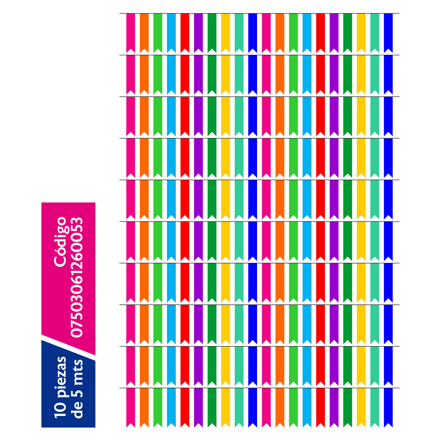 Guirnalda de papel picado lluvia (plástico) - 10 guirnaldas de 5 metros (50 metros totales)