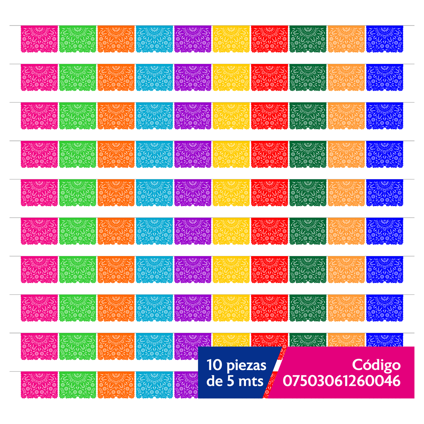 Guirnalda de papel picado mandalas (papel china) - 10 guirnaldas de 5 metros (50 metros totales)
