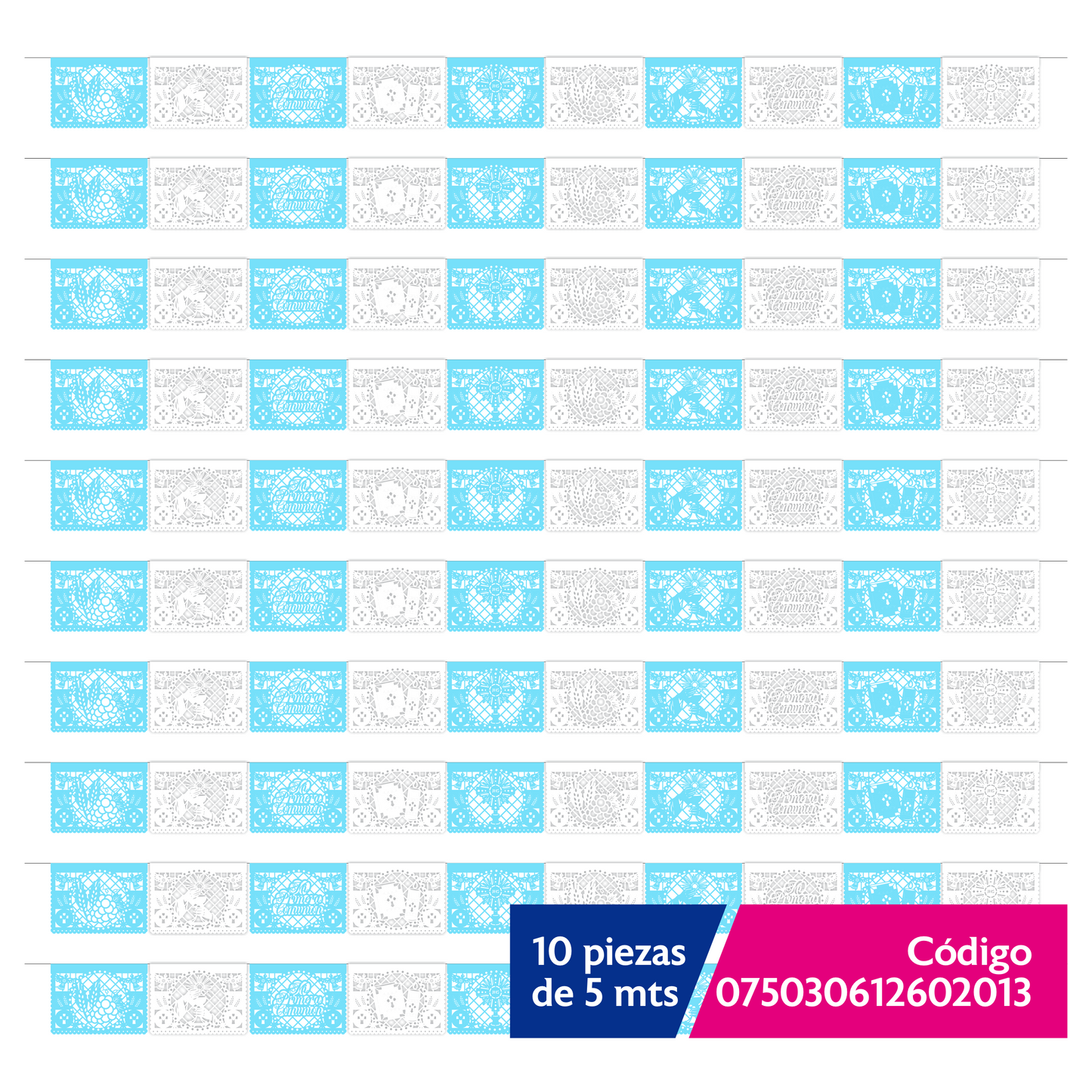 Guirnalda de papel picado primera comunión (niño) (papel china) - 10 guirnaldas de 5 metros (50 metros totales)