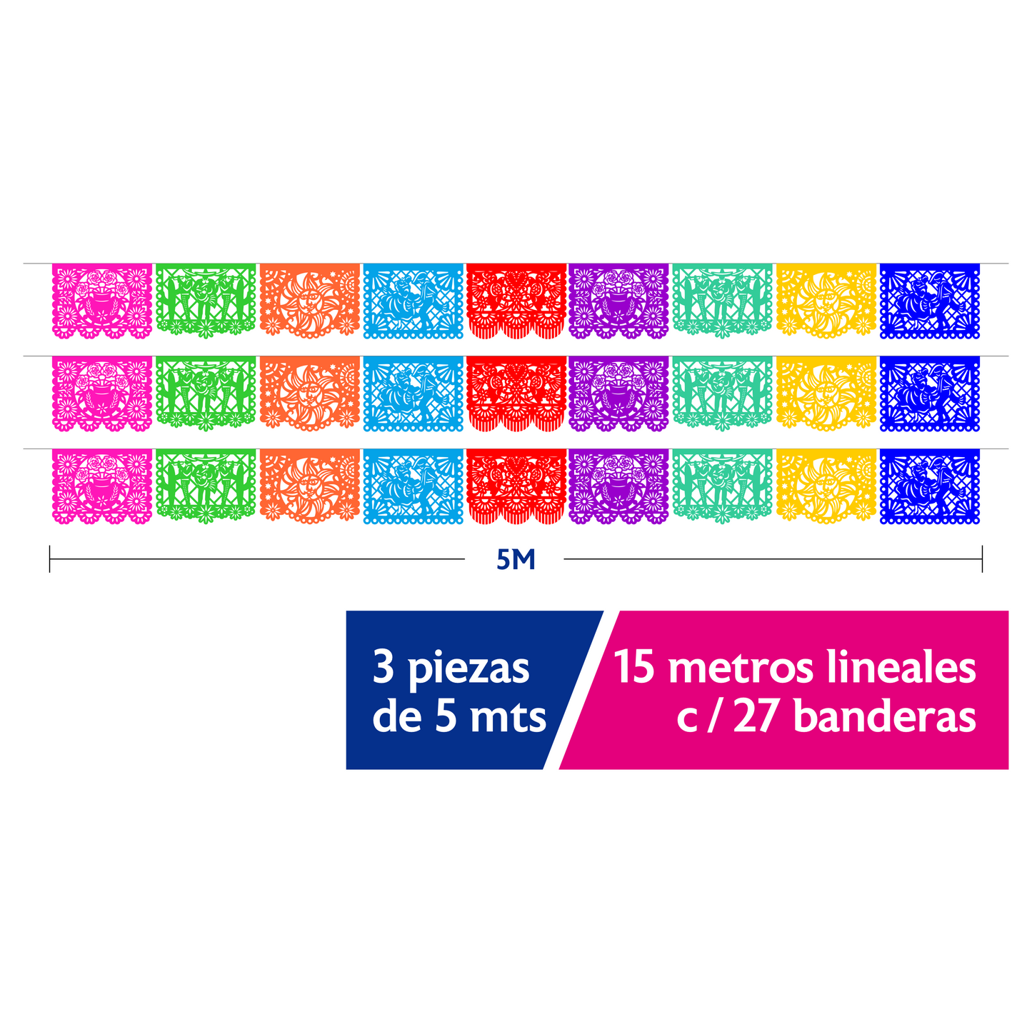 Guirnalda de papel picado toda ocasión (plástico) - 10 guirnaldas de 5 metros (50 metros totales)