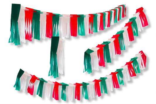 Festón de flecos tricolor g (papel china) - 10 tiras de 3 metros (30 metros totales)