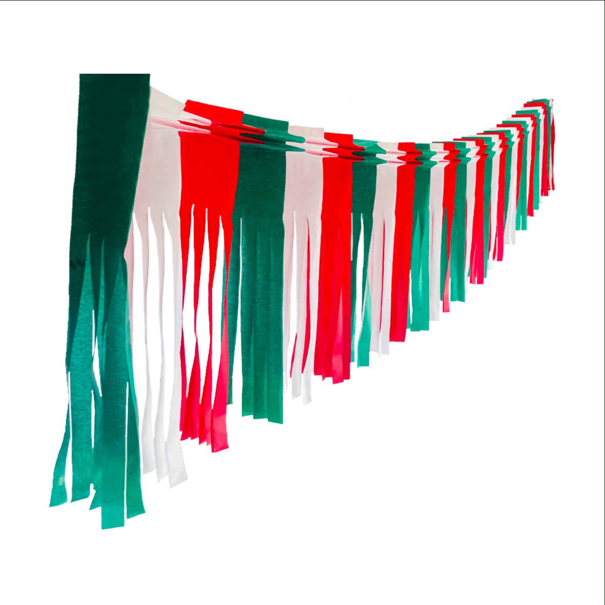 Festón de flecos tricolor g (papel china) - 10 tiras de 3 metros (30 metros totales)