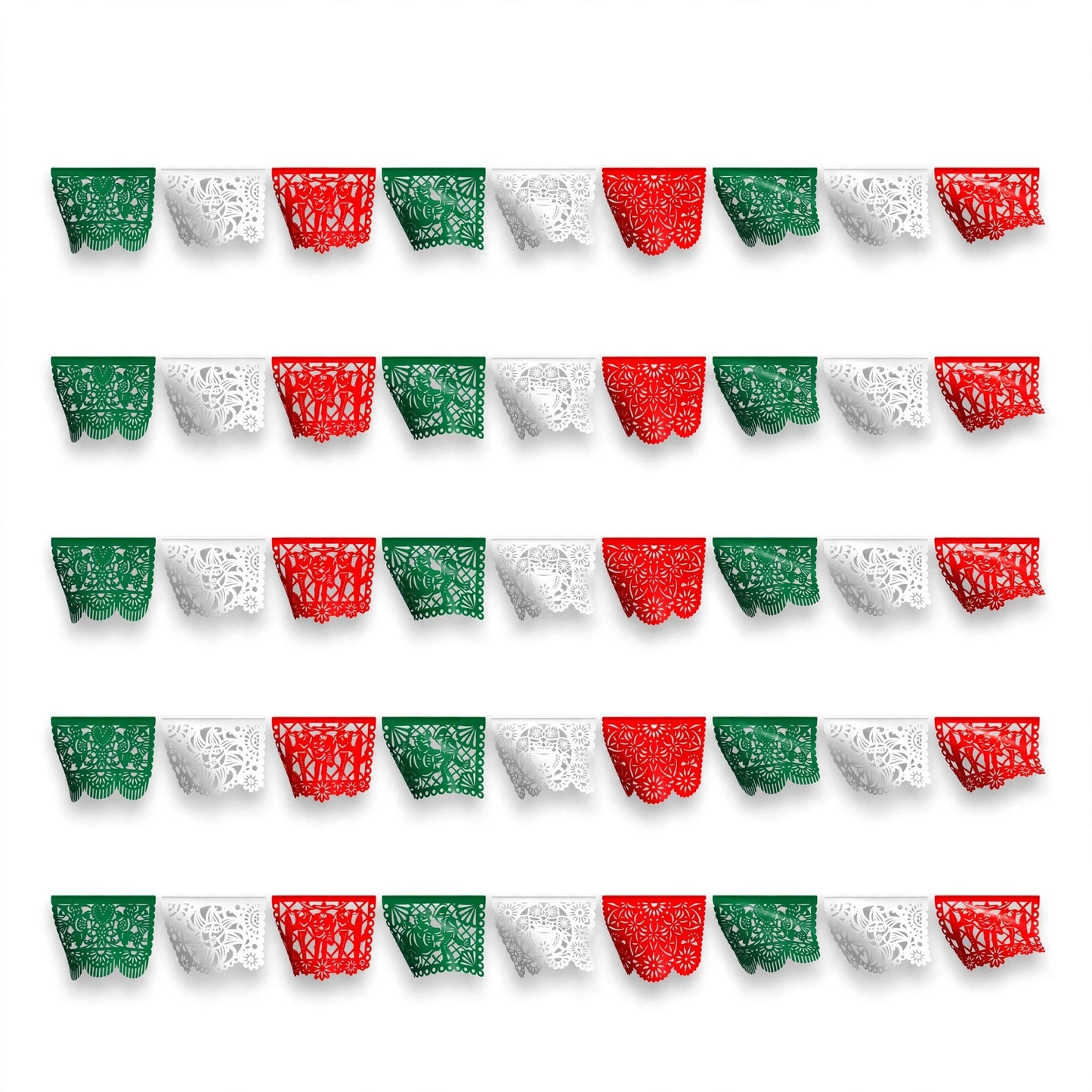 Guirnalda de papel picado charrería tricolor (plástico) - 10 tiras de 5 metros (50 metros totales)