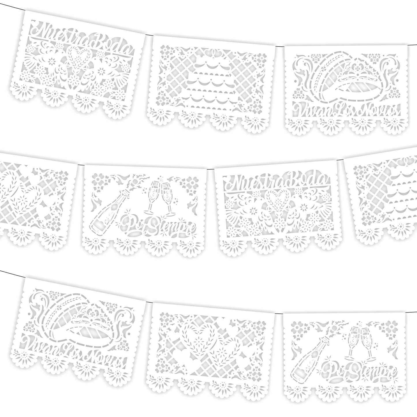 Cometamex | Guirnalda de papel china | Boda blanco | 10 piezas de 5 metros