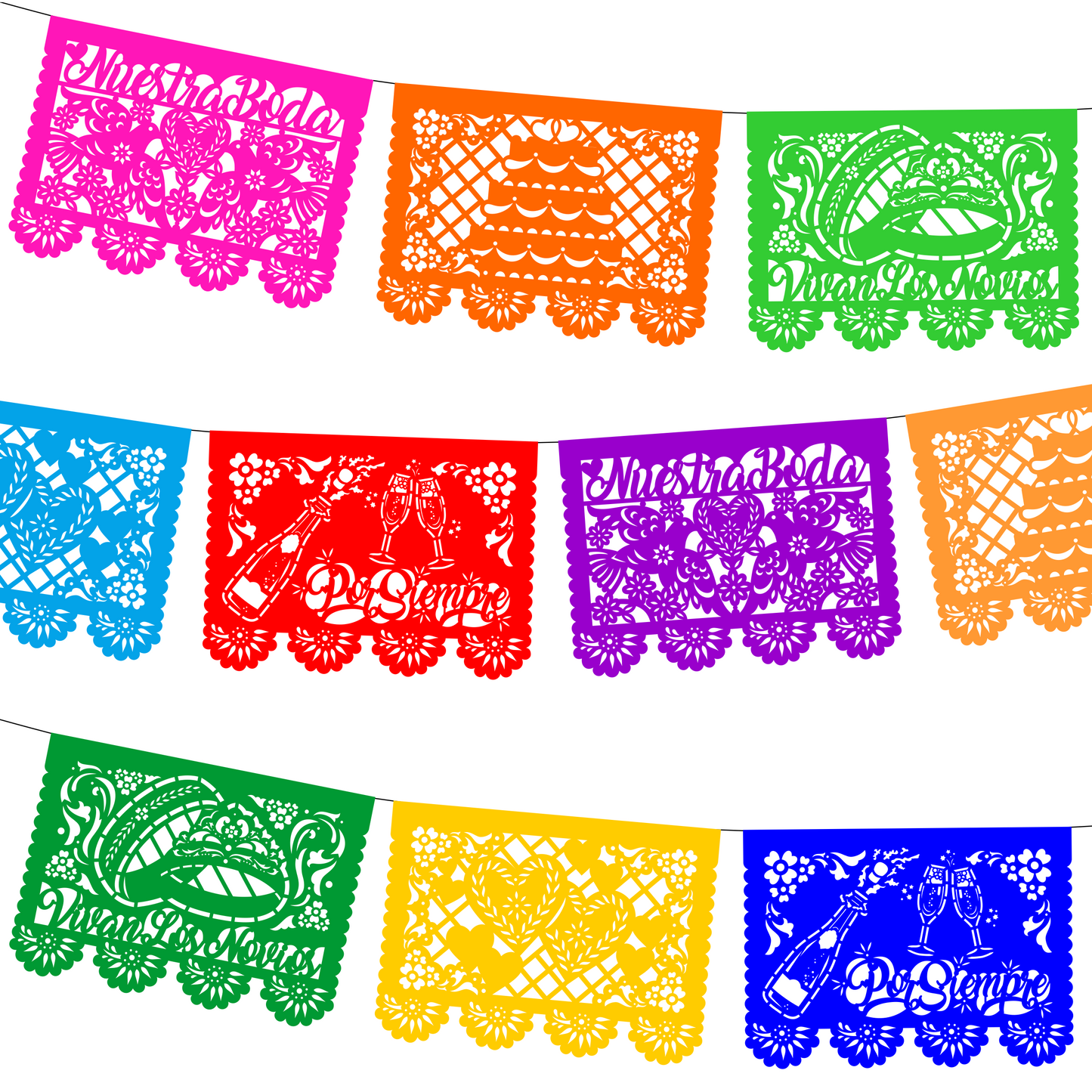 Cometamex | Guirnalda de papel china | Boda multicolor | 10 piezas de 5 metros