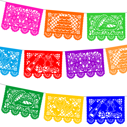 Cometamex | Guirnalda de papel china | Boda multicolor | 10 piezas de 5 metros