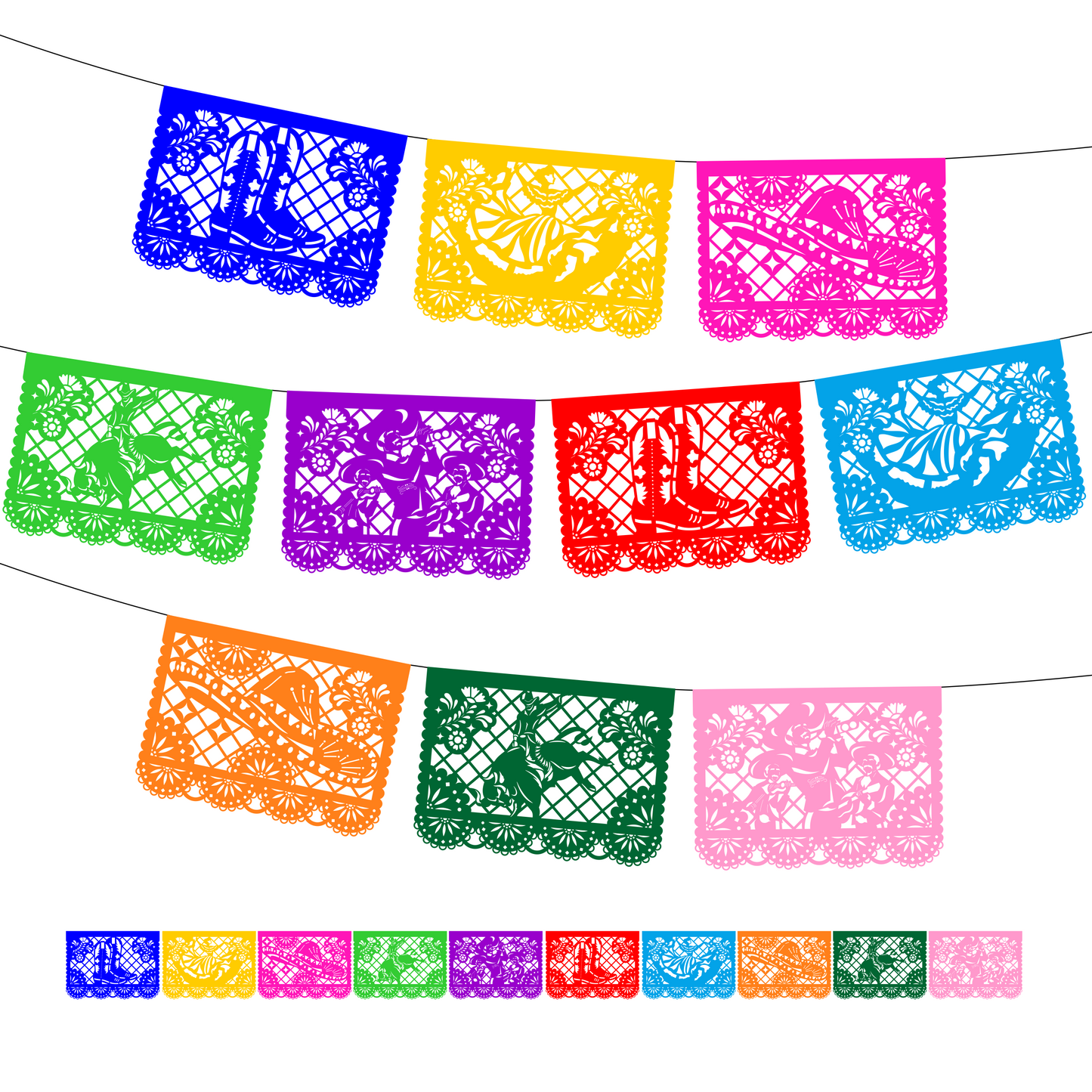 Guirnalda de papel picado charrería (papel china) | 10 tiras de 5 metros cada una