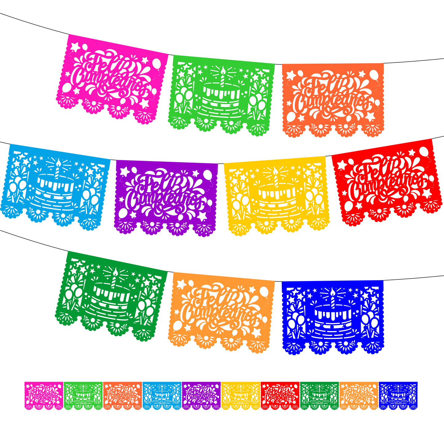 Cometamex | Guirnalda de papel china | Feliz cumpleaños | 10 piezas de 5 metros