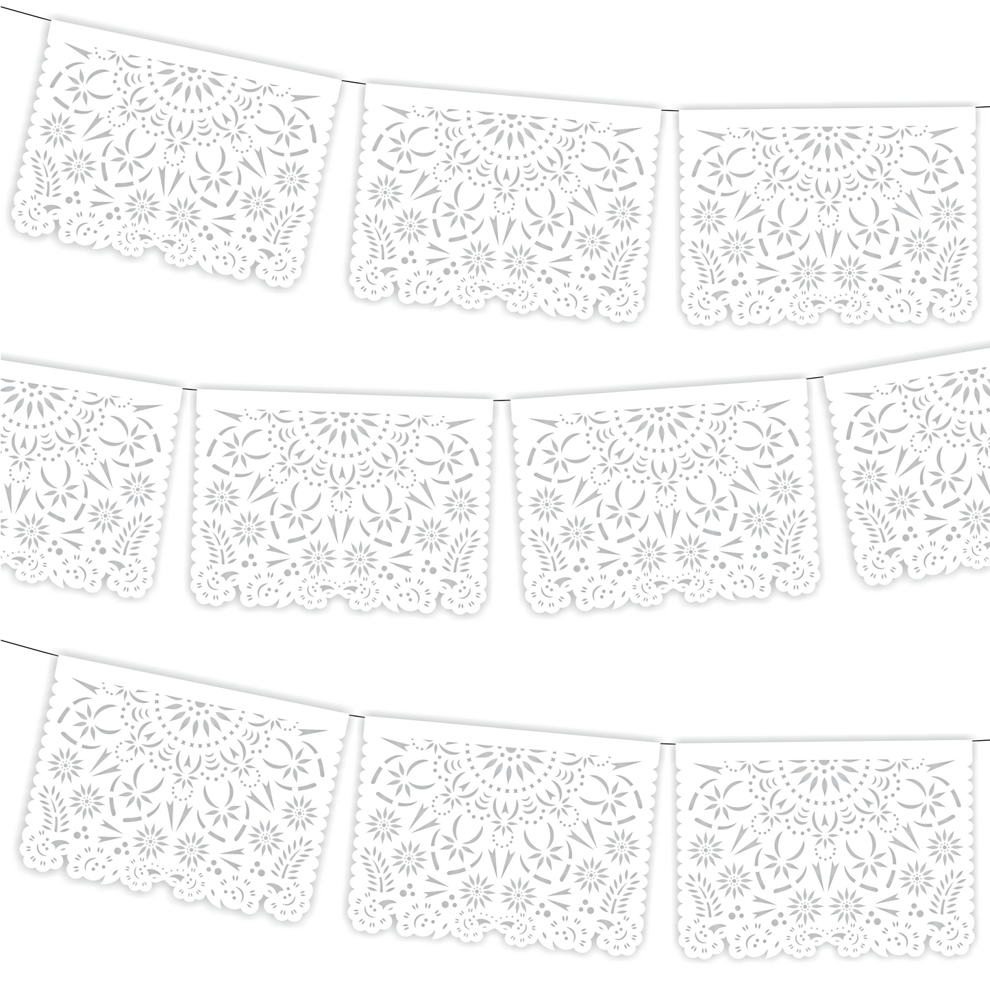 Cometamex | Guirnalda de papel china | Mandalas blanco | 10 piezas de 5 metros