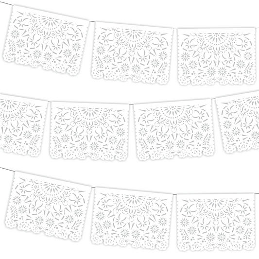 Cometamex | Guirnalda de papel china | Mandalas blanco | 10 piezas de 5 metros