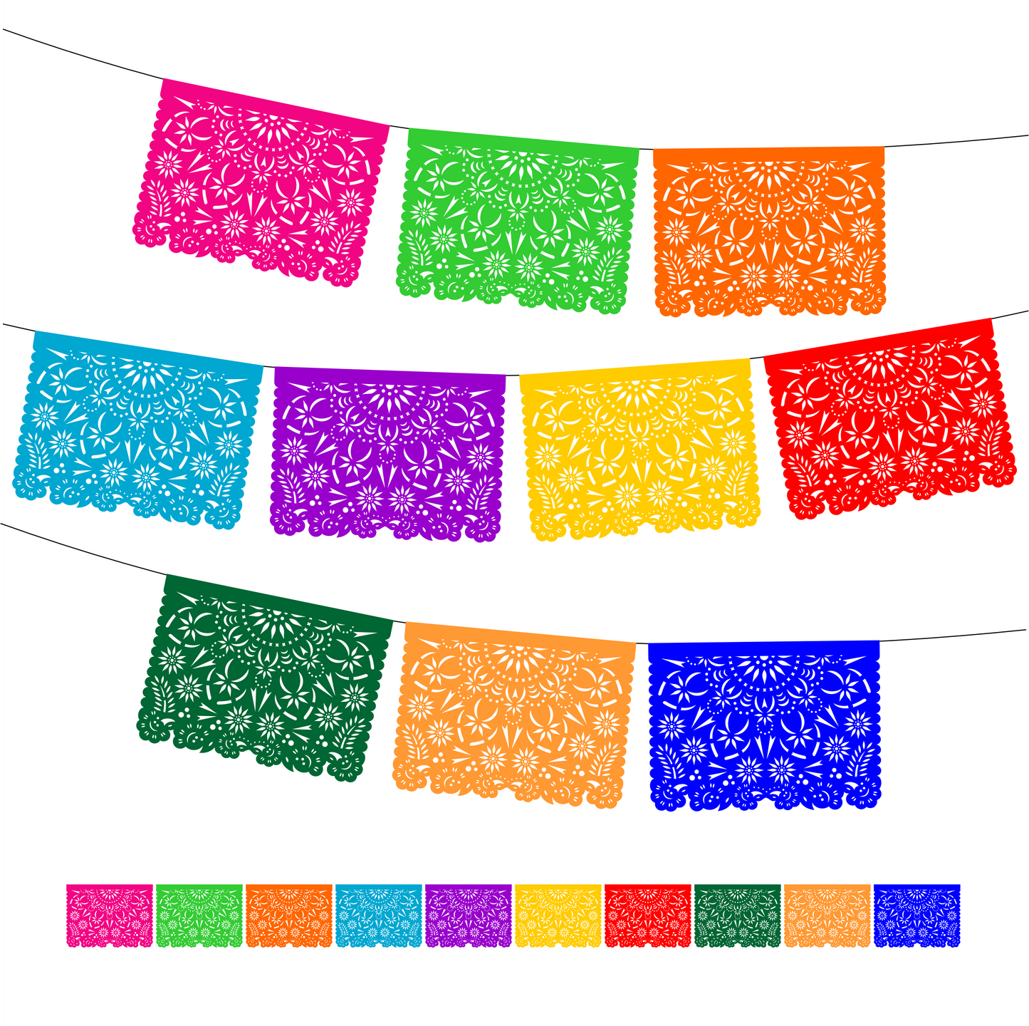 Guirnalda de papel picado mandalas (papel china) - 10 guirnaldas de 5 metros (50 metros totales)