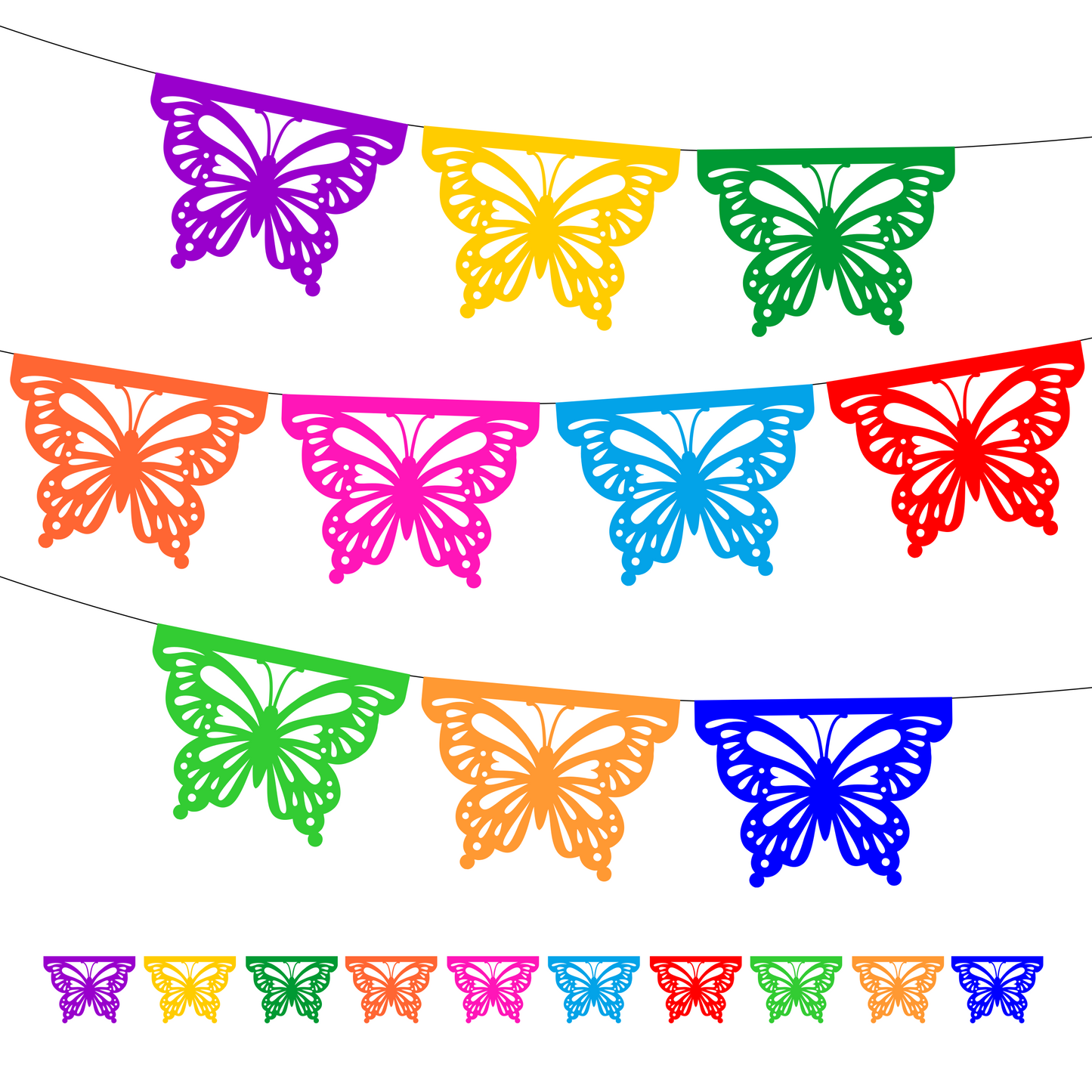 Cometamex | Guirnalda de papel china | Mariposas | 10 piezas de 5 metros