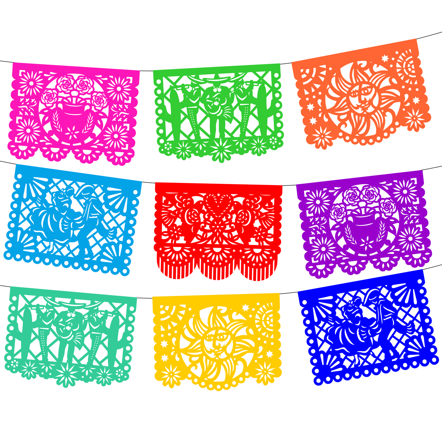 Guirnalda de papel picado toda ocasión (plástico) - 10 guirnaldas de 5 metros (50 metros totales)