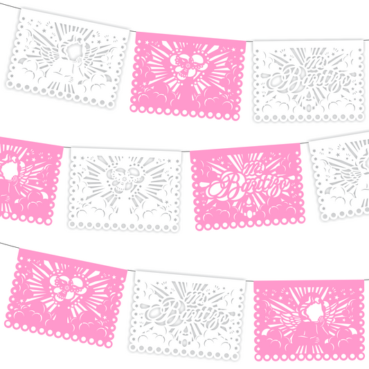 Cometamex | Guirnalda de papel china | Bautizo niña | 10 piezas de 5 metros
