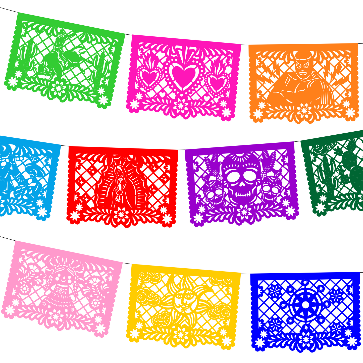 Cometamex | Guirnalda de papel china | Meximalista | 10 piezas de 5 metros