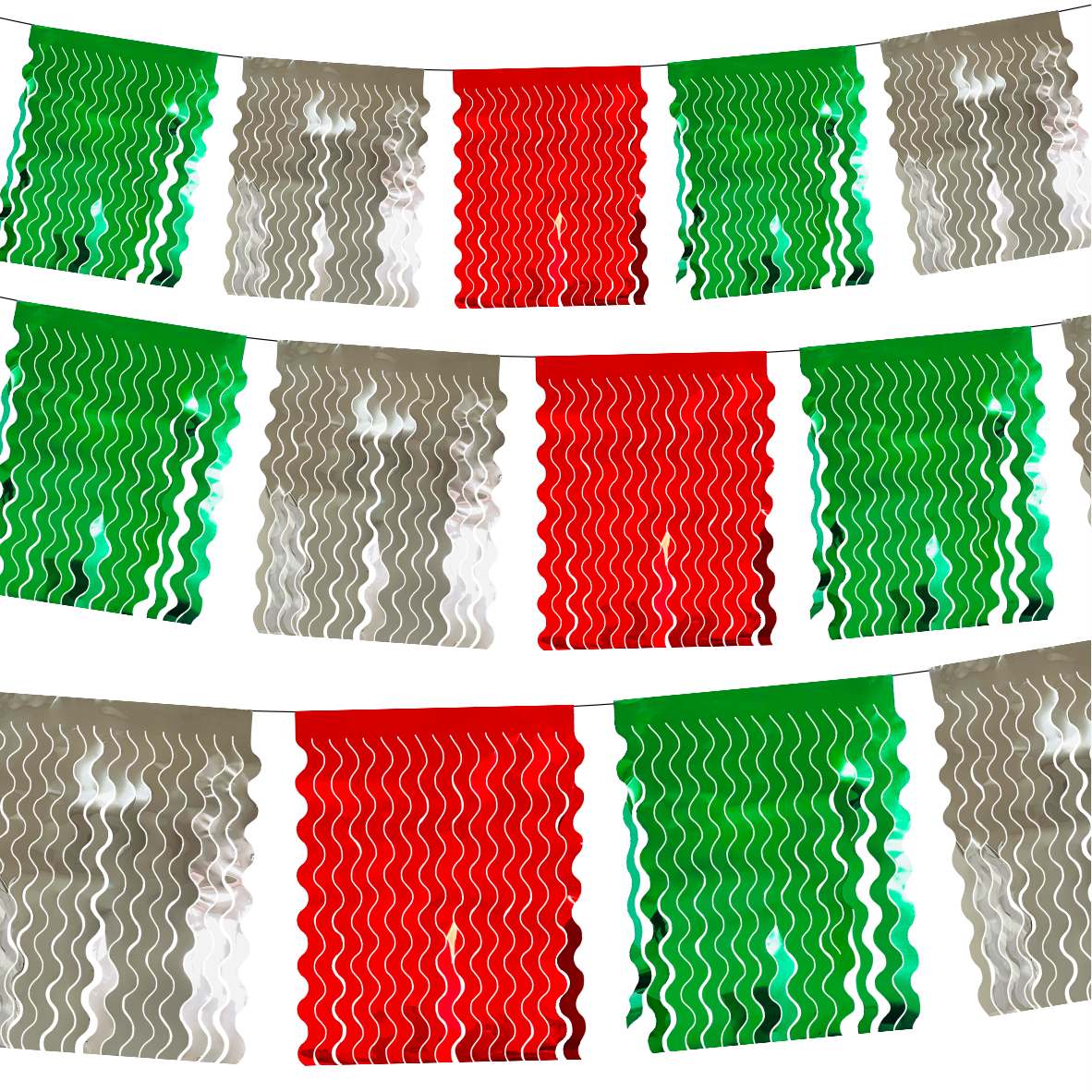 Guirnalda de flecos tricolor ch (papel metálico) - 10 tiras de 4 metros (40 metros totales)