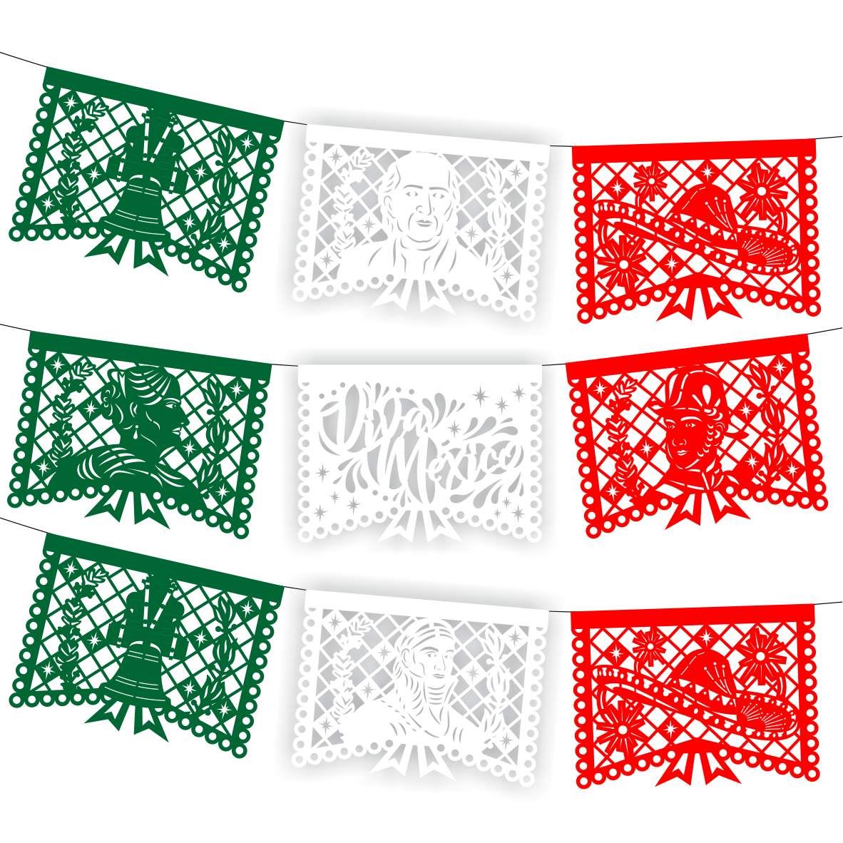 Guirnalda de papel picado Héroes (papel china) - 10 tiras de 5 metros (50 metros totales)