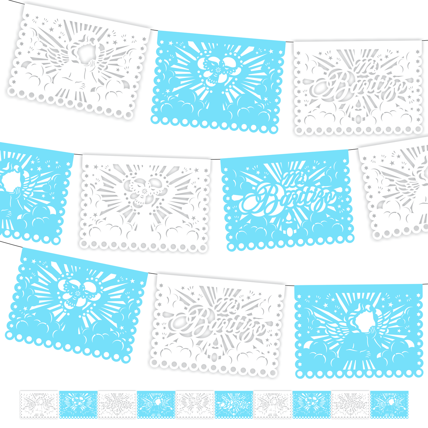 Cometamex | Guirnalda de papel china | Bautizo niño | 10 piezas de 5 metros