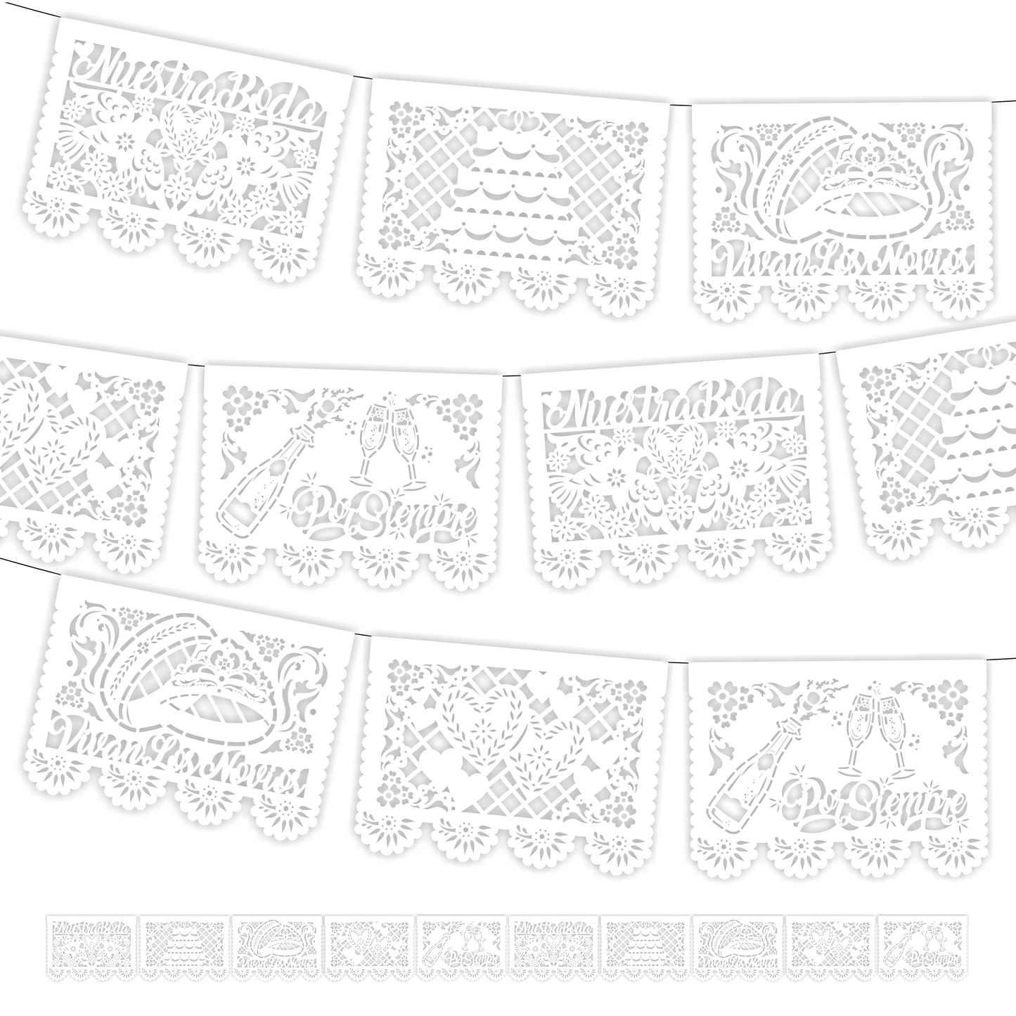 Cometamex | Guirnalda de papel china | Boda blanco | 10 piezas de 5 metros