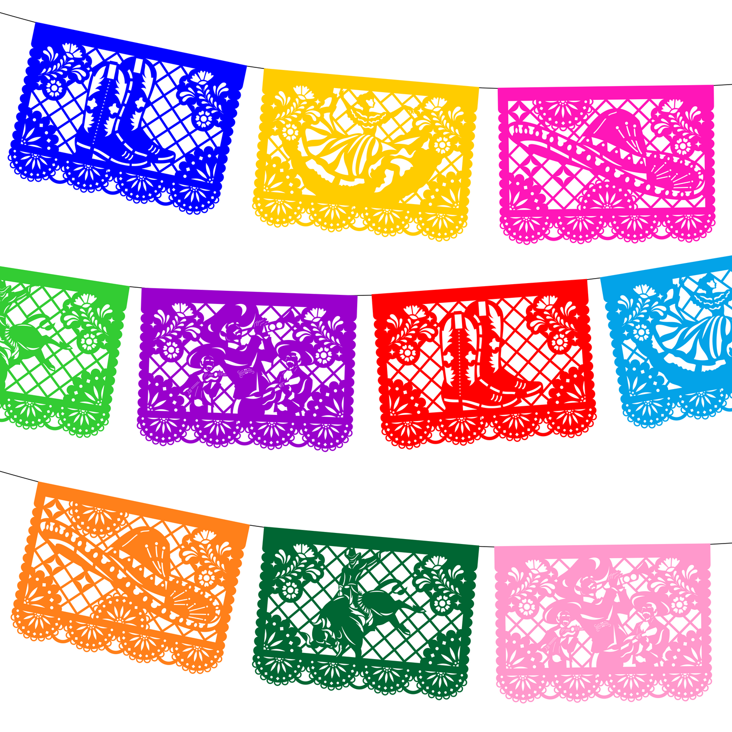 Guirnalda de papel picado charrería (papel china) | 10 tiras de 5 metros cada una