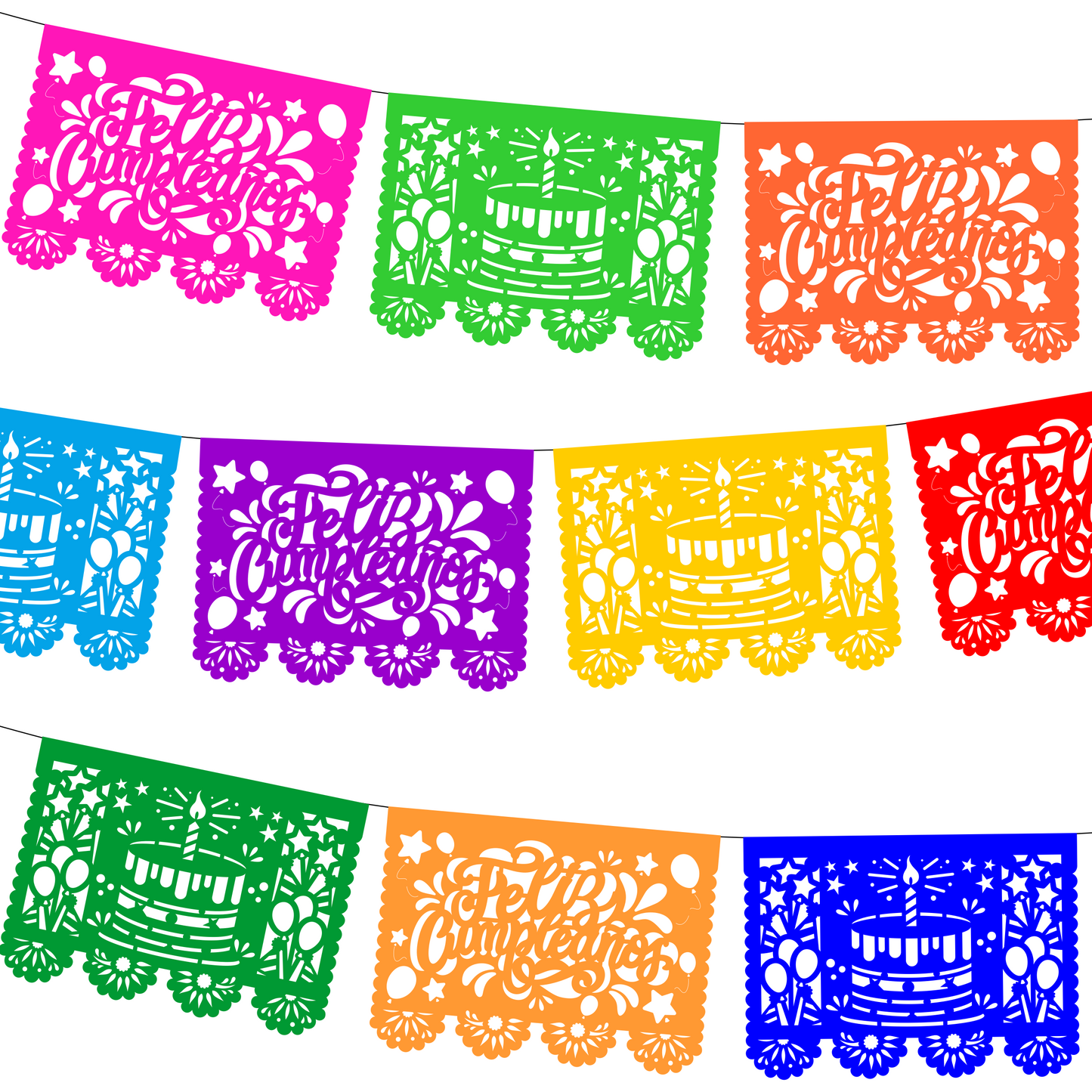 Cometamex | Guirnalda de papel china | Feliz cumpleaños | 10 piezas de 5 metros