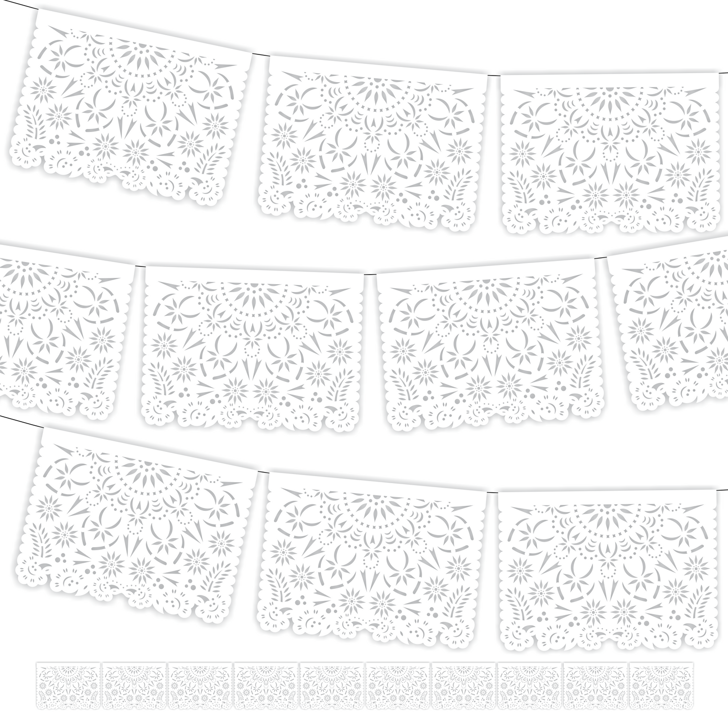 Cometamex | Guirnalda de papel china | Mandalas blanco | 10 piezas de 5 metros