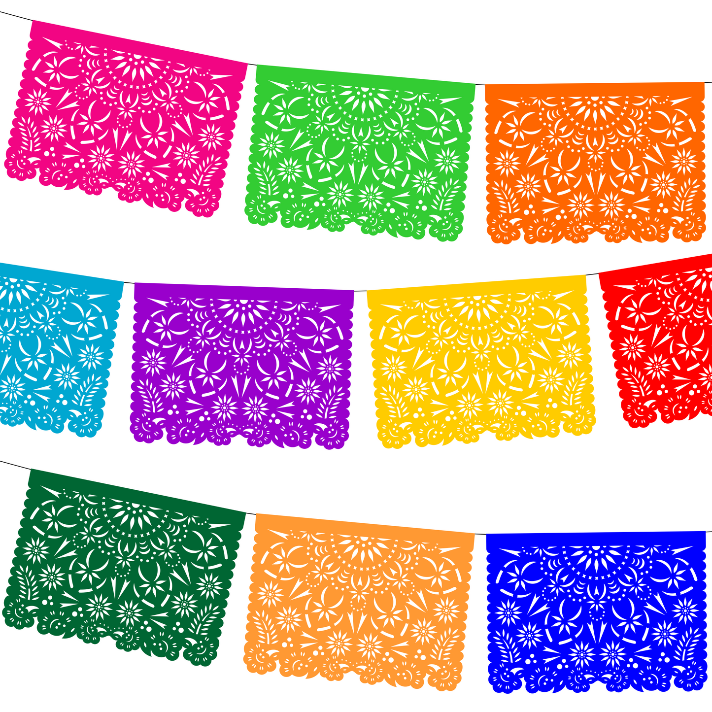 Guirnalda de papel picado mandalas (papel china) - 10 guirnaldas de 5 metros (50 metros totales)