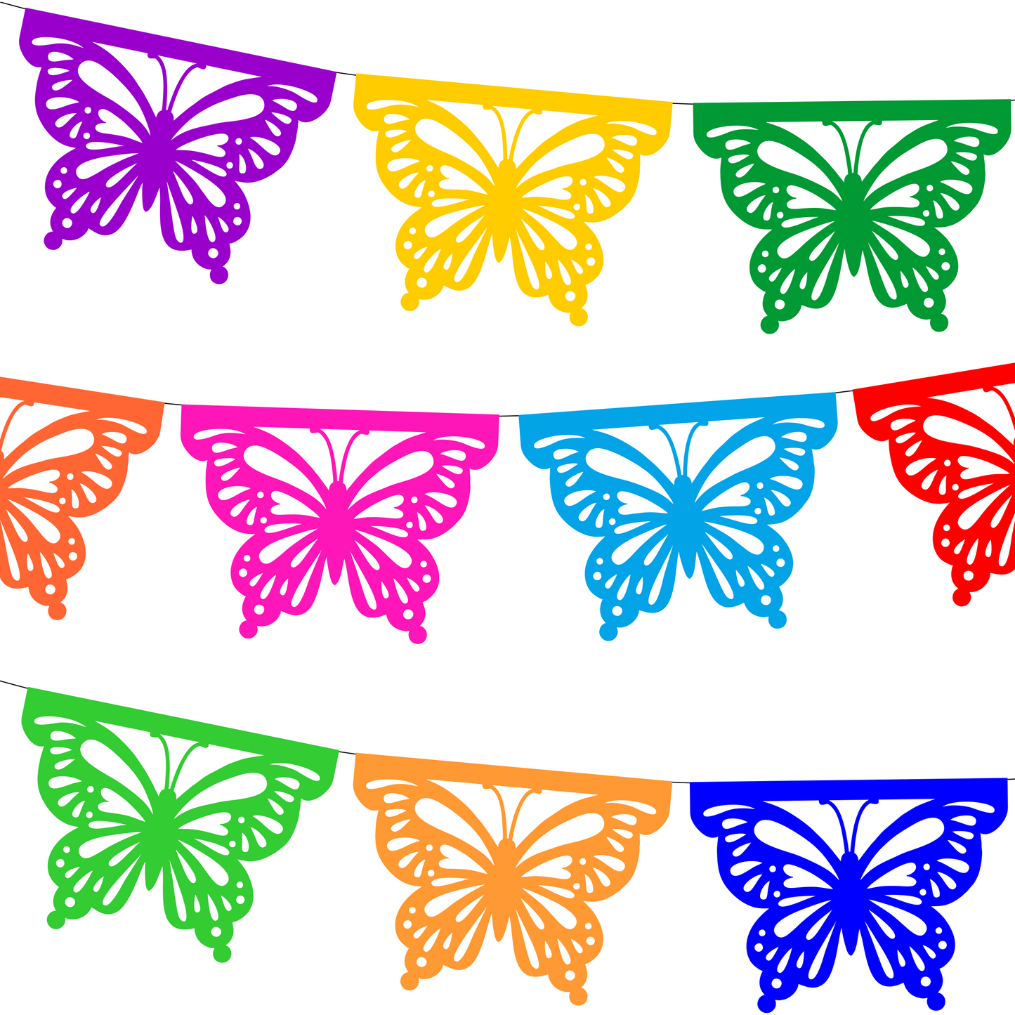 Cometamex | Guirnalda de papel china | Mariposas | 10 piezas de 5 metros