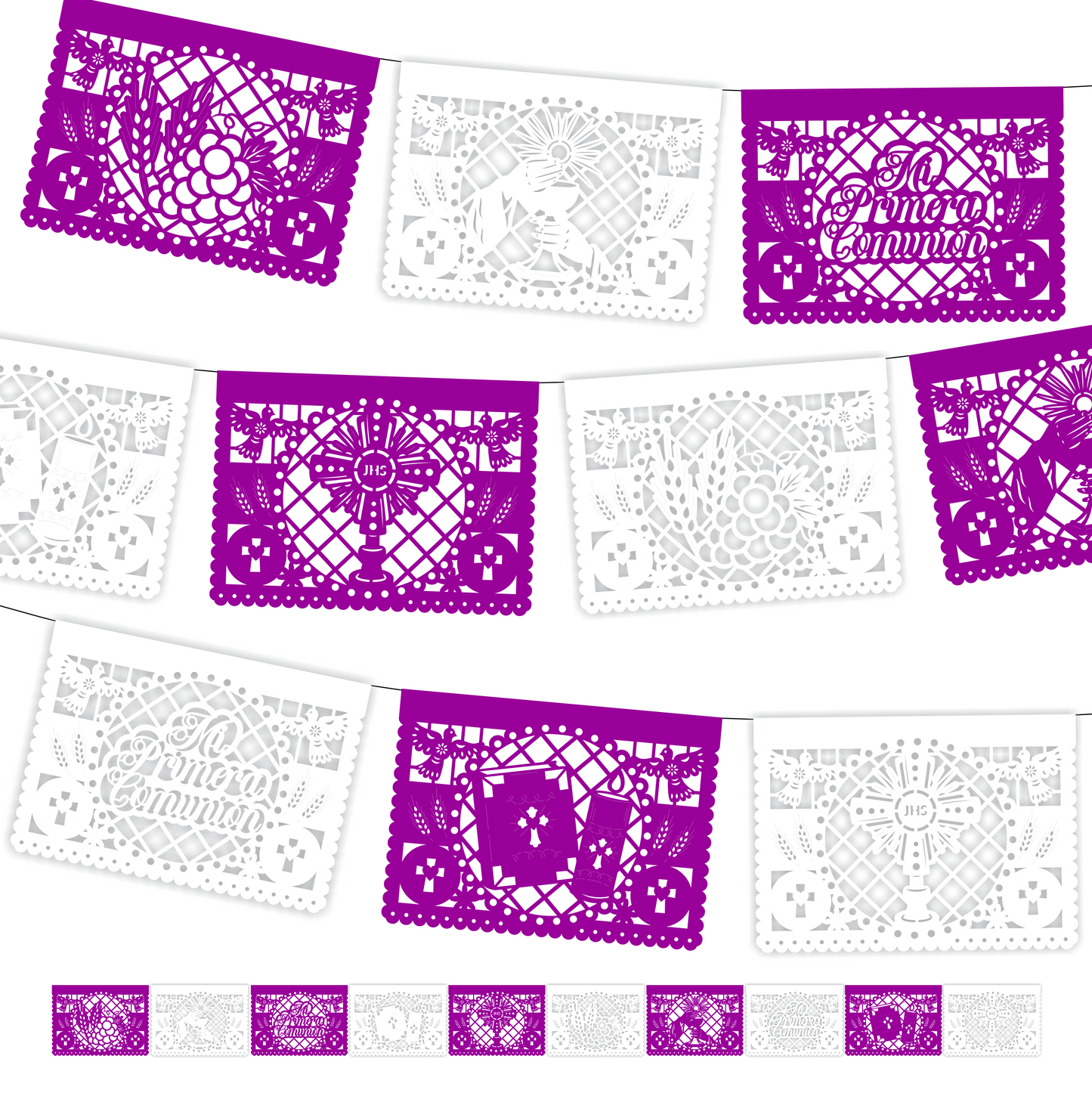Guirnalda de papel picado primera comunión (tradicional) (papel china) - 10 guirnaldas de 5 metros (50 metros totales)