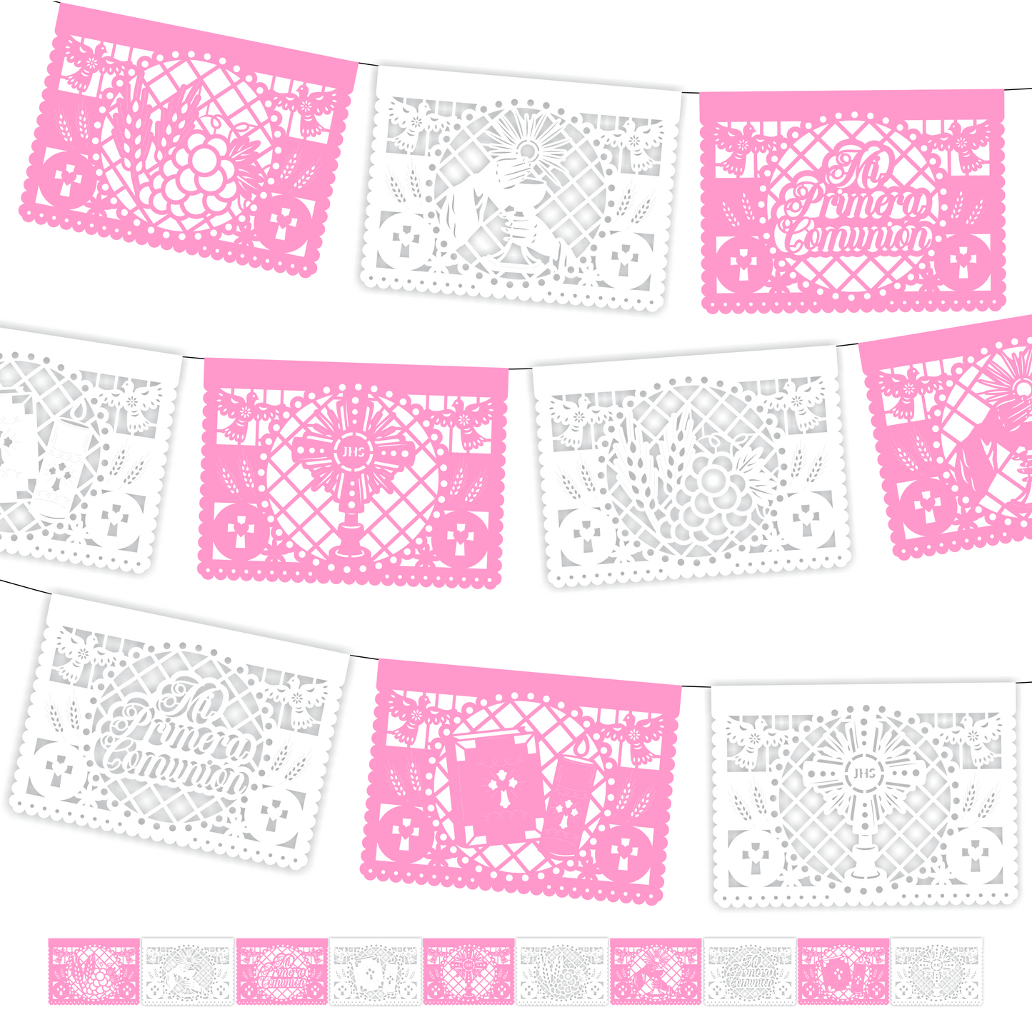 Guirnalda de papel picado primera comunión (niña) (papel china) - 10 guirnaldas de 5 metros (50 metros totales)