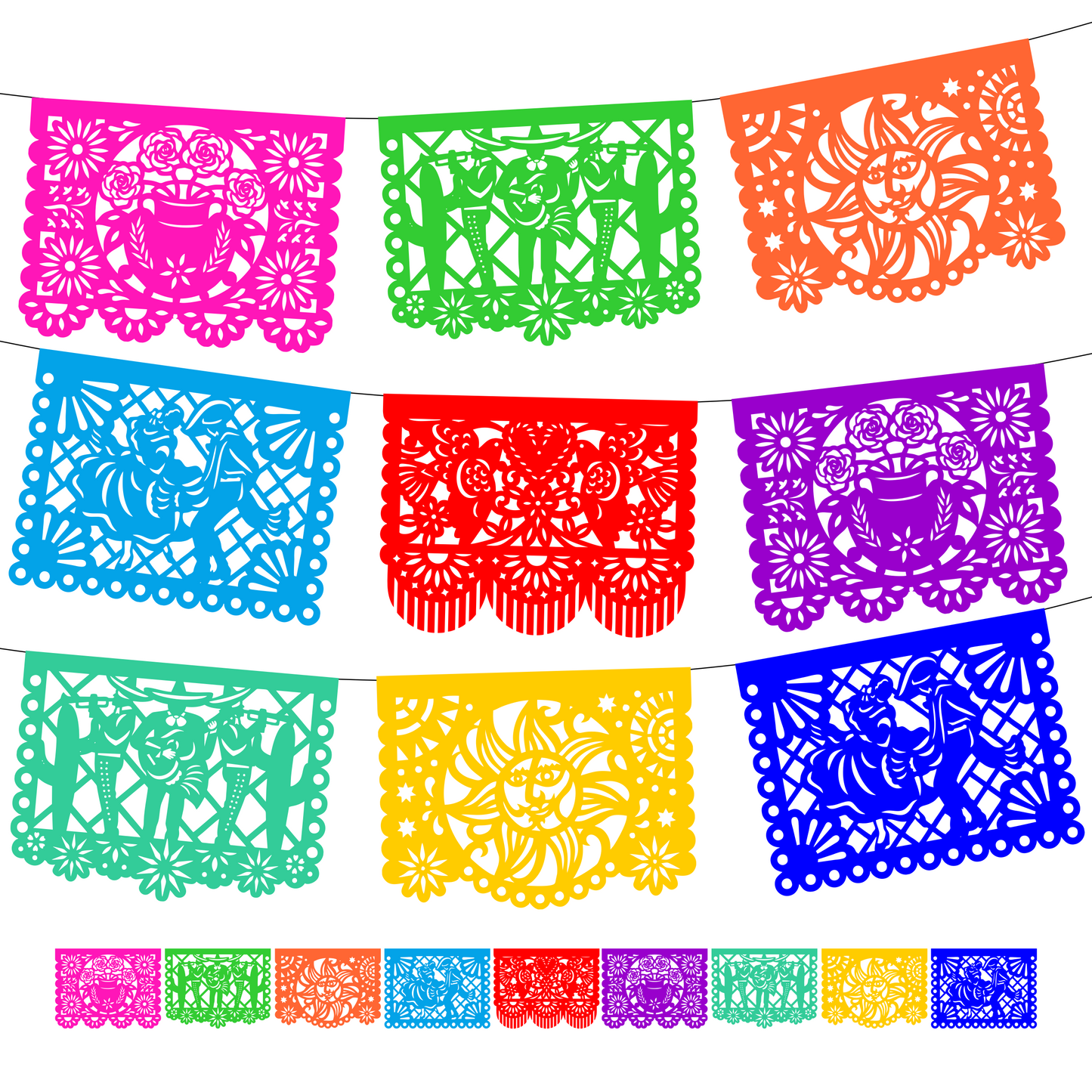 Guirnalda de papel picado toda ocasión (plástico) - 10 guirnaldas de 5 metros (50 metros totales)