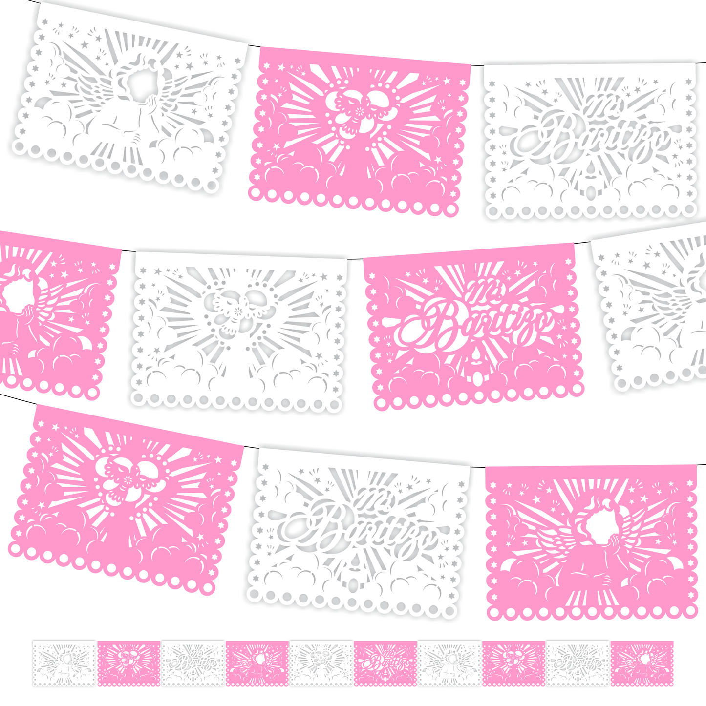 Cometamex | Guirnalda de papel china | Bautizo niña | 10 piezas de 5 metros