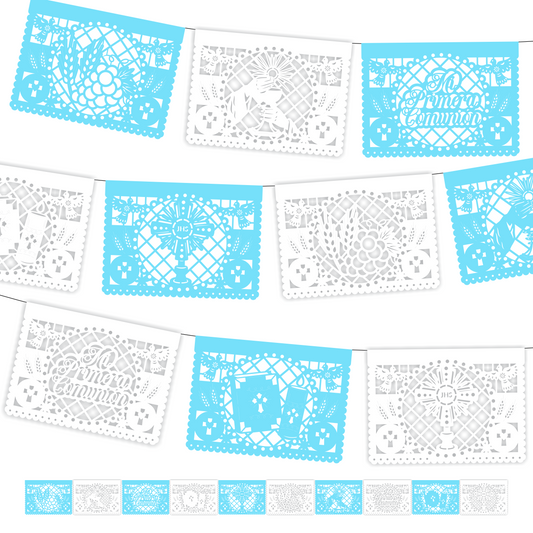 Guirnalda de papel picado primera comunión (niño) (papel china) - 10 guirnaldas de 5 metros (50 metros totales)