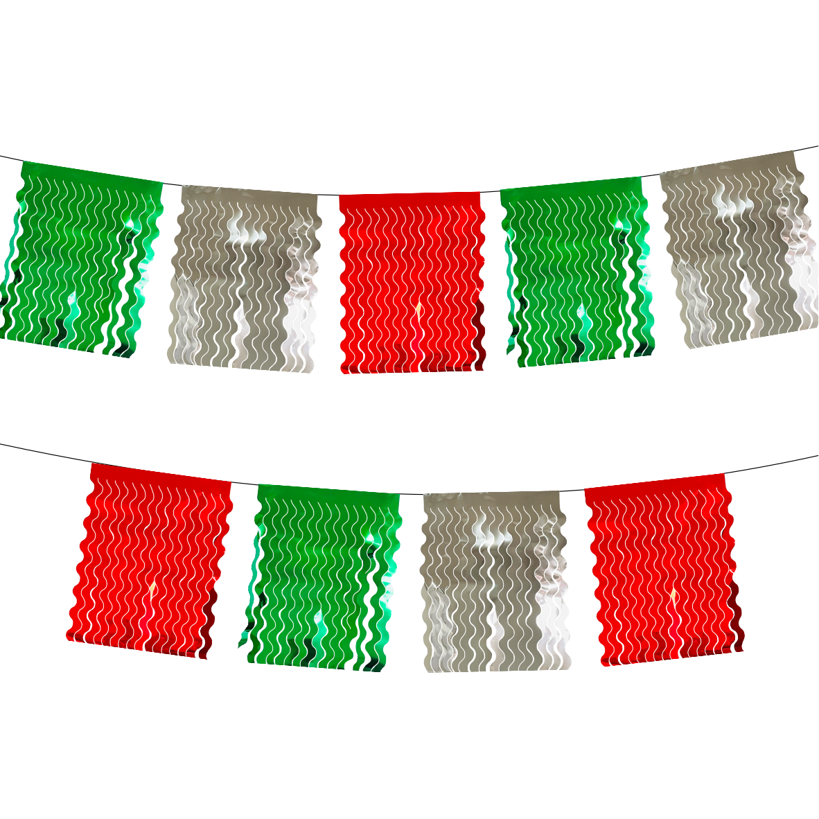 Guirnalda de flecos tricolor ch (papel metálico) - 10 tiras de 4 metros (40 metros totales)