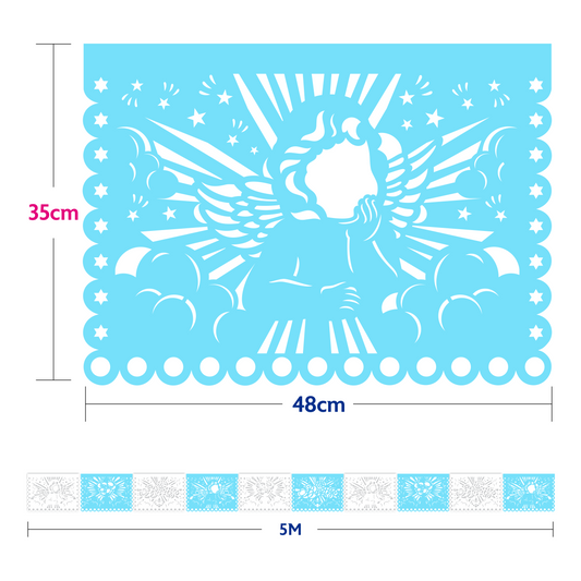 Cometamex | Guirnalda de papel china | Bautizo niño | 10 piezas de 5 metros