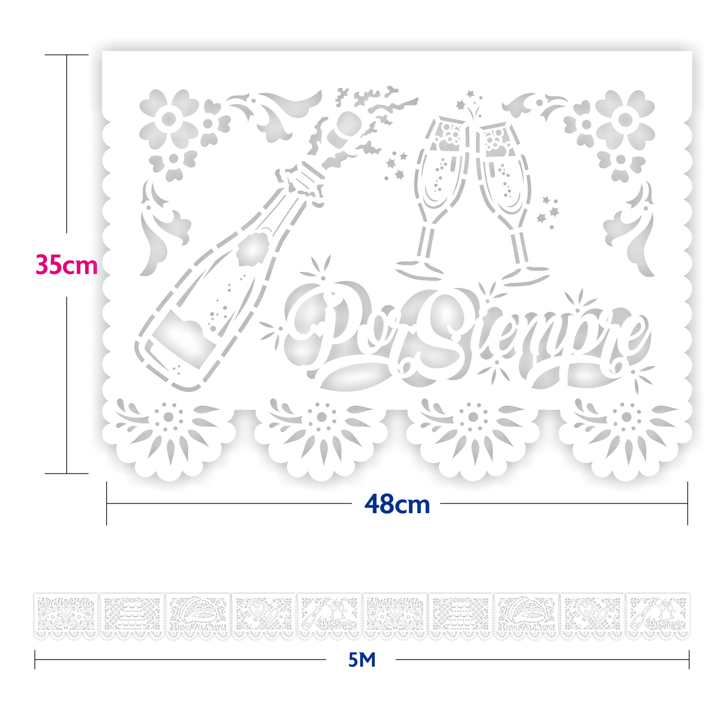 Cometamex | Guirnalda de papel china | Boda blanco | 10 piezas de 5 metros