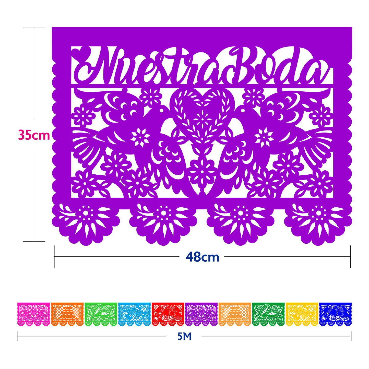 Cometamex | Guirnalda de papel china | Boda multicolor | 10 piezas de 5 metros