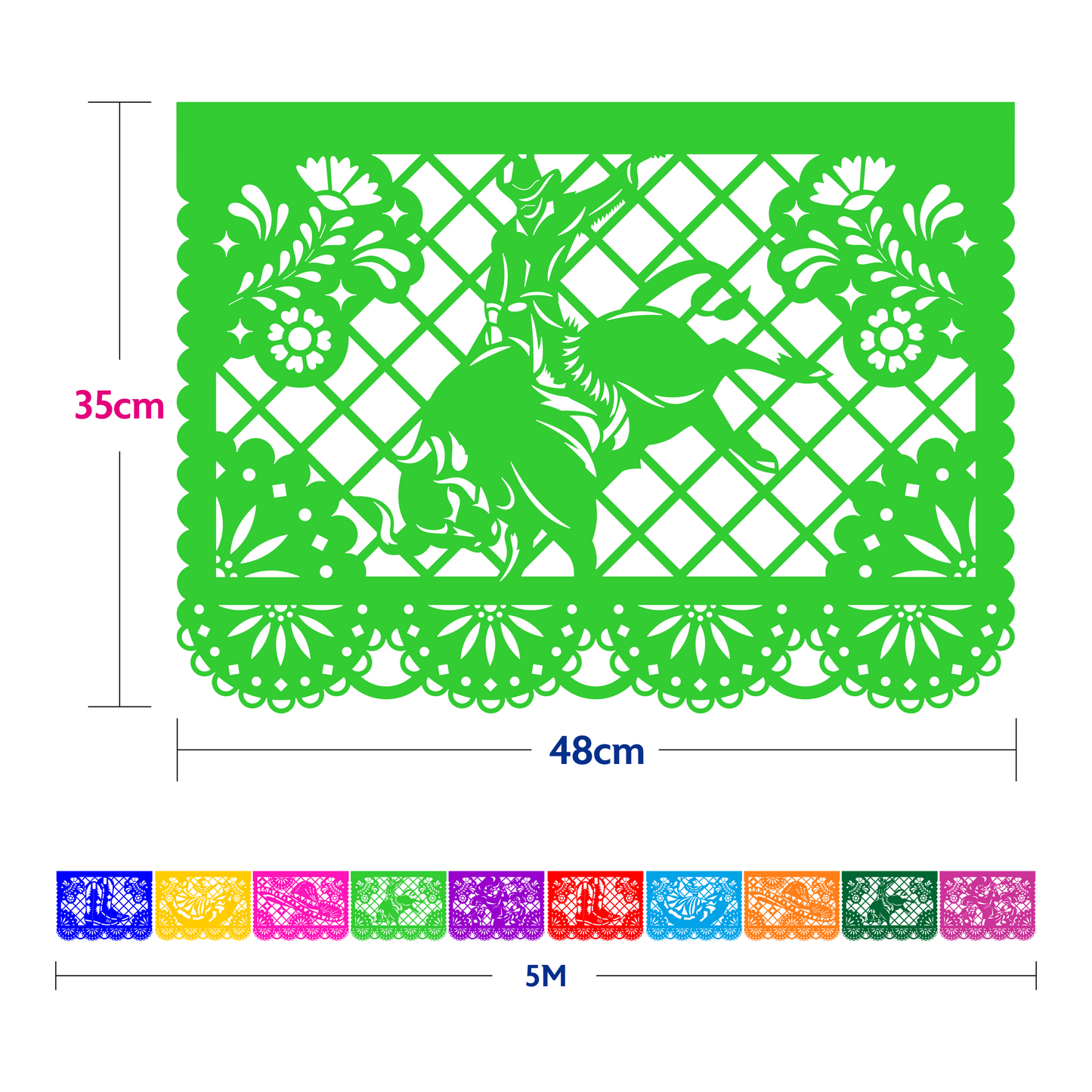 Guirnalda de papel picado charrería (papel china) | 10 tiras de 5 metros cada una
