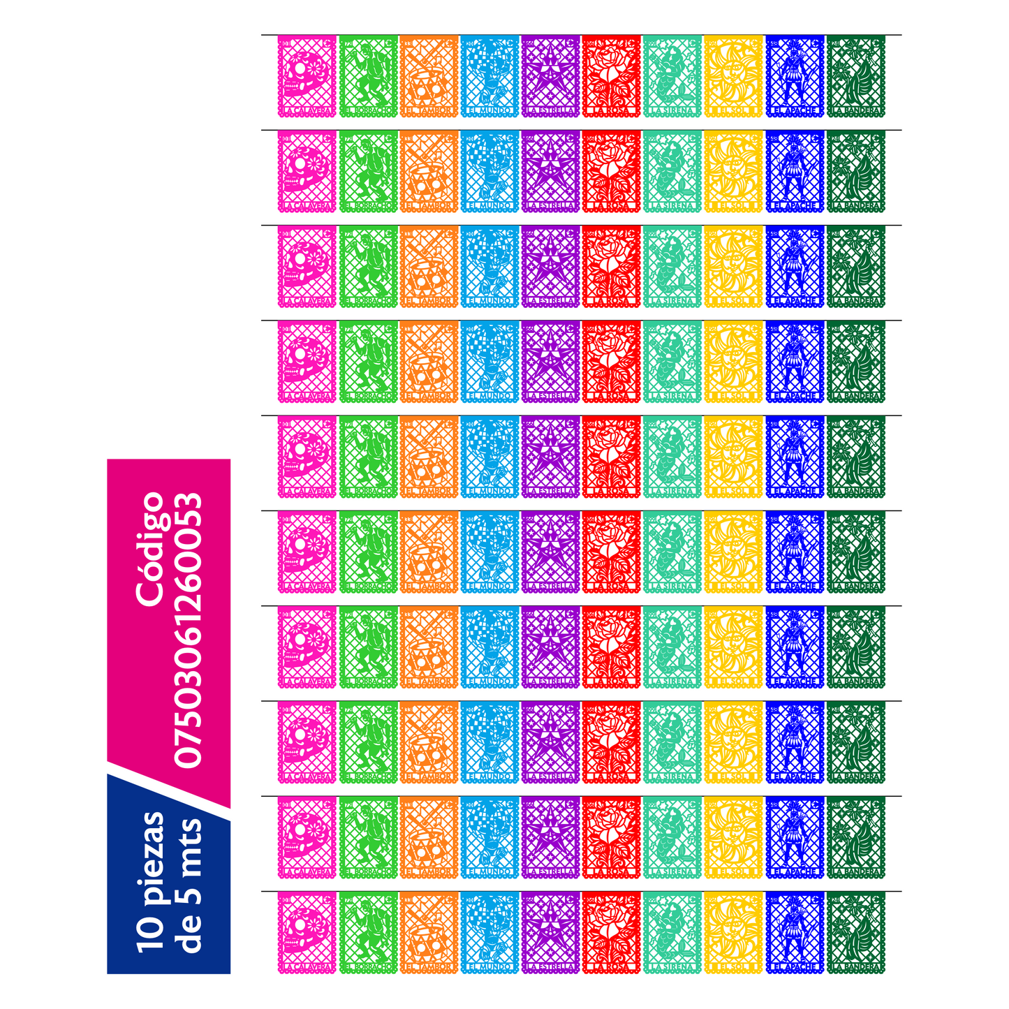 Guirnalda de papel plastificado | Lotería | 10 piezas de 5 metros