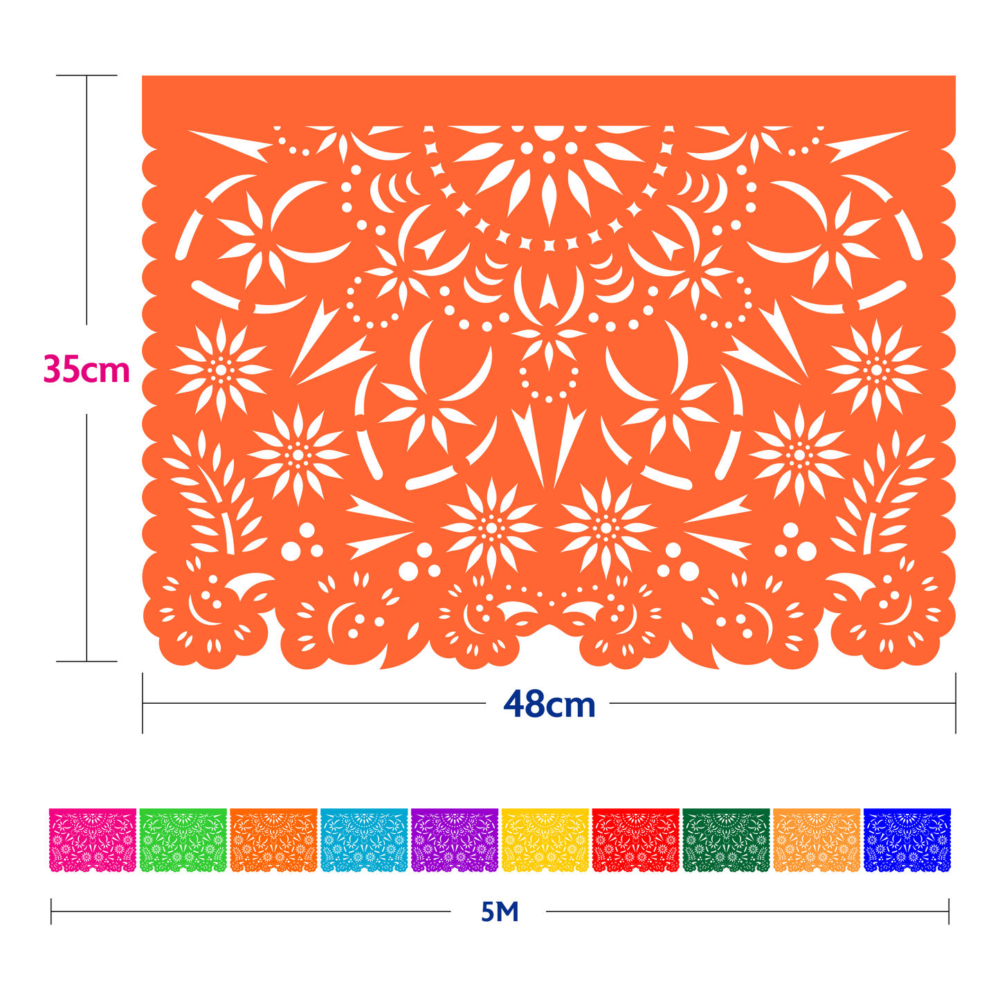 Guirnalda de papel picado mandalas (papel china) - 10 guirnaldas de 5 metros (50 metros totales)