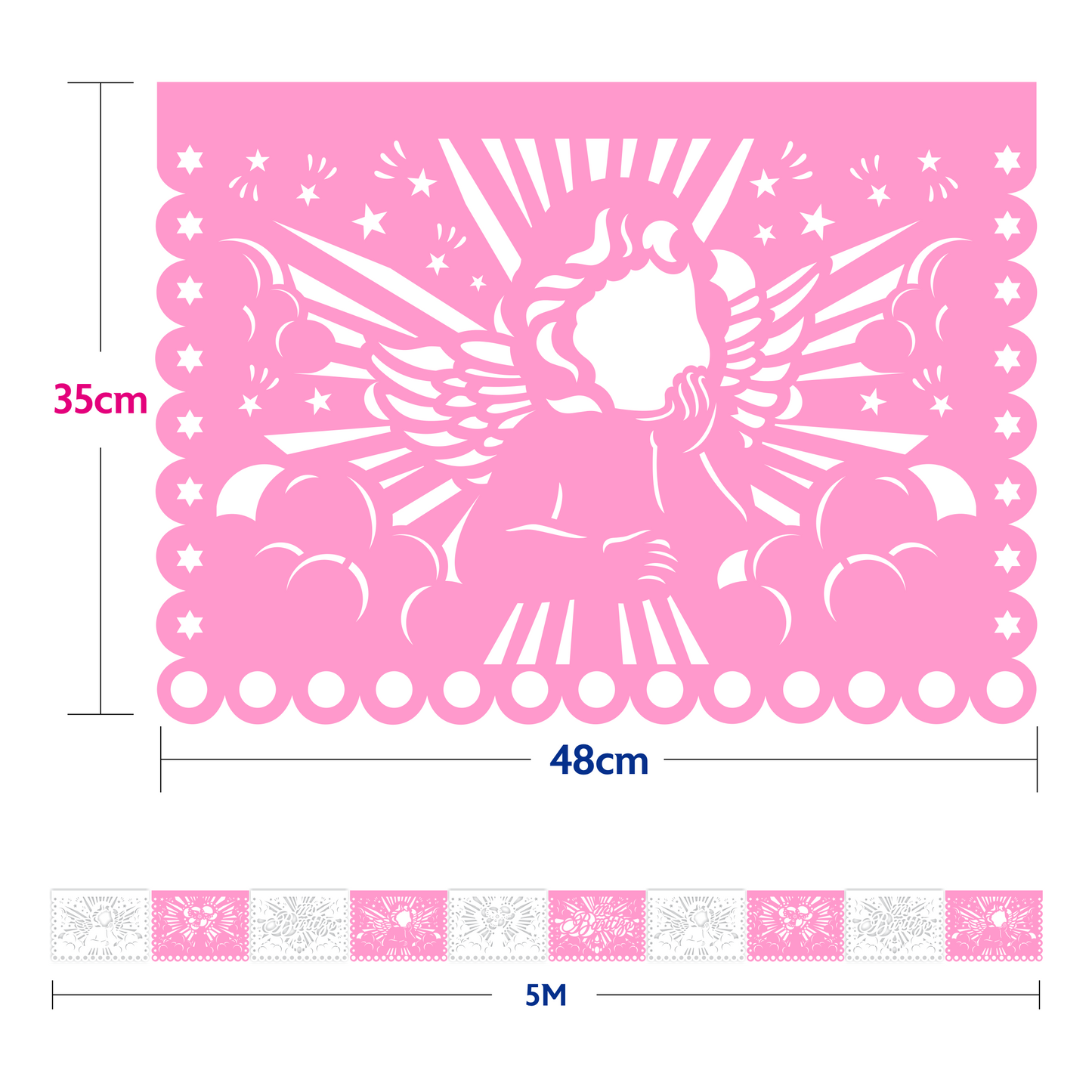 Cometamex | Guirnalda de papel china | Bautizo niña | 10 piezas de 5 metros