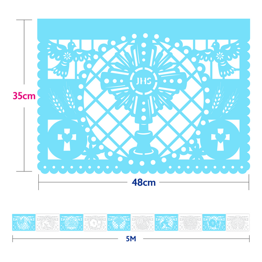 Guirnalda de papel picado primera comunión (niño) (papel china) - 10 guirnaldas de 5 metros (50 metros totales)