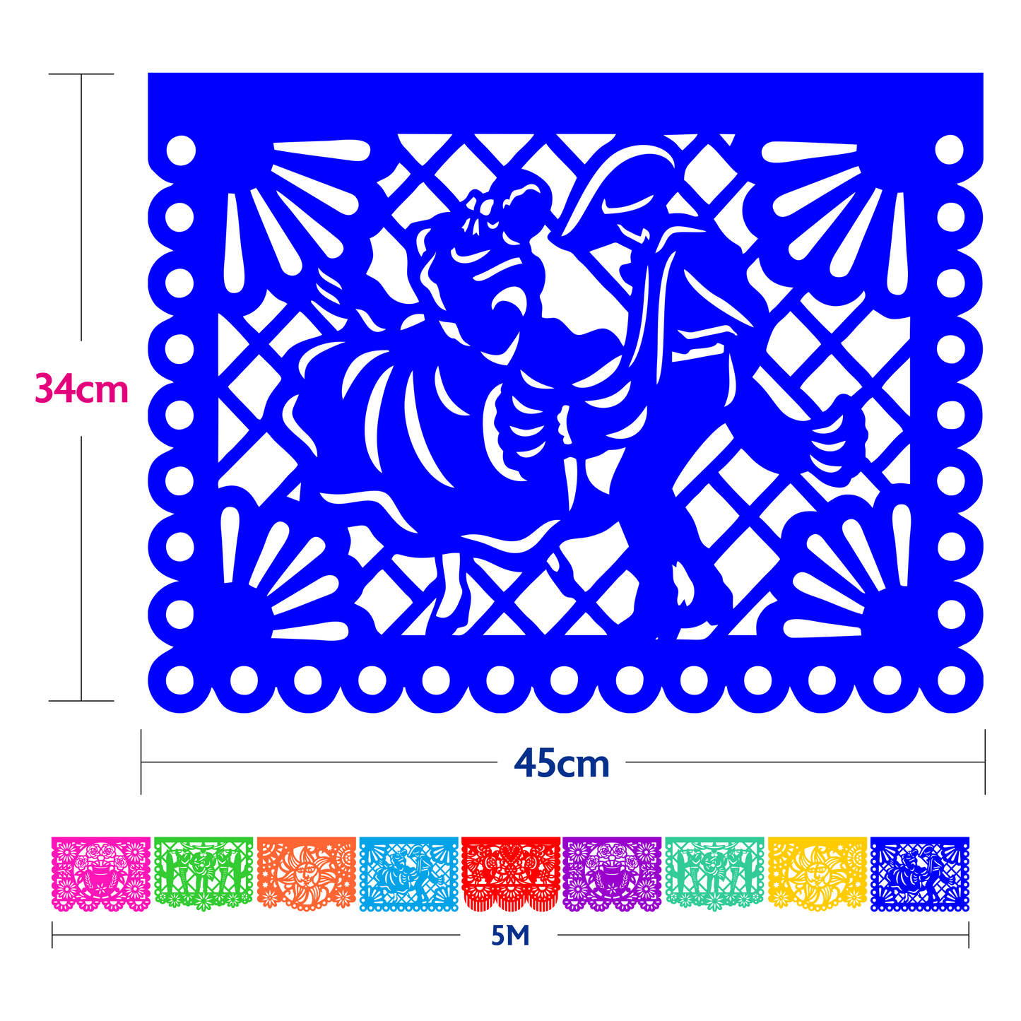 Guirnalda de papel picado toda ocasión (plástico) - 10 guirnaldas de 5 metros (50 metros totales)