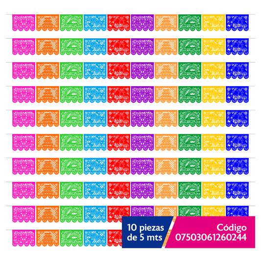 Guirnalda de papel picado boda multicolor – 10 guirnaldas de 5 metros (50 metros totales)